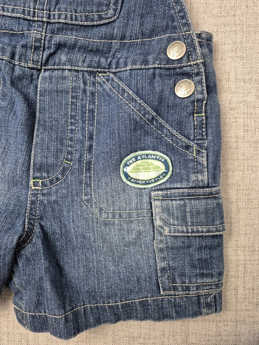 Vintage Y2k Koala Kids Baby Boys 12M Denim Turtle Shortalls & T-Shirt Set
